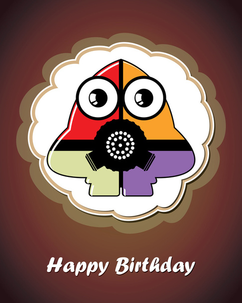 Happy birthday card with cute cartoon monster, vector - Vektori, kuva