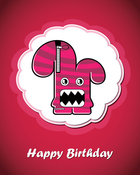 Happy birthday card with cute cartoon monster, vector - Vektor, Bild