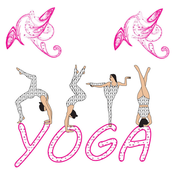 Silhouette junge Frau praktiziert Yoga. Mädchen pilates. Vektor auf abstraktem Hintergrund-Symbol - Vektor, Bild