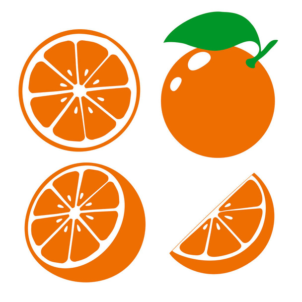 Icon orange fruits. Set fresh orange and slice. Isolated on white background. Vector - Διάνυσμα, εικόνα