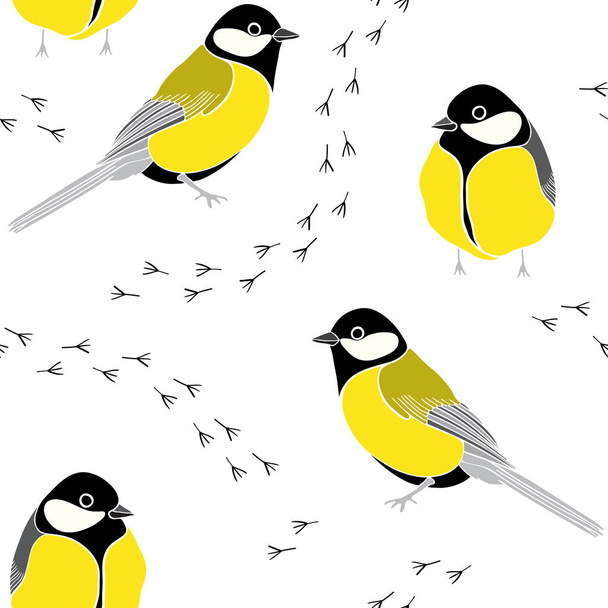 Seamless pattern with birds and traces on white background - Вектор, зображення