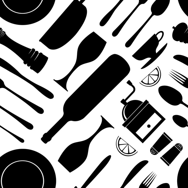 Black and white seamless kitchen pattern - Wektor, obraz