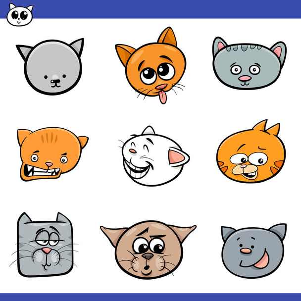 engraçado desenhos animados gatos cabeças coleção
 - Vetor, Imagem