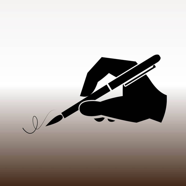 pen in hand writing web icon, vector illustration on gradient brown and white - Vector, Image