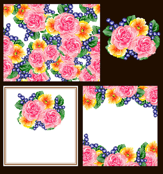 Vintage style flower wedding cards set. Floral elements in color - ベクター画像