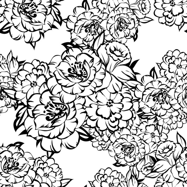 Seamless vintage style flower pattern. Floral elements in contour - Вектор, зображення
