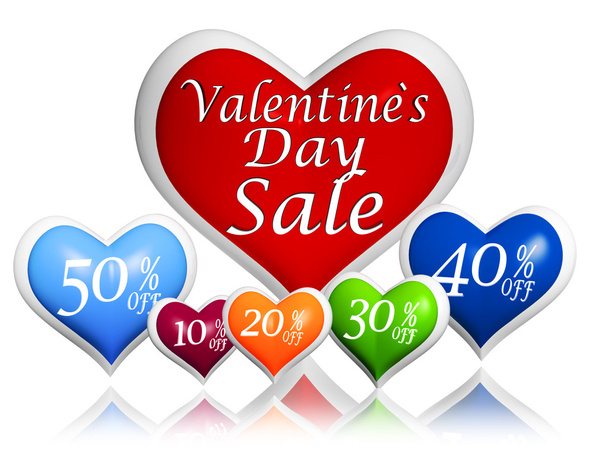 Valentines day sale and different percentages rebate in hearts b - Photo, Image
