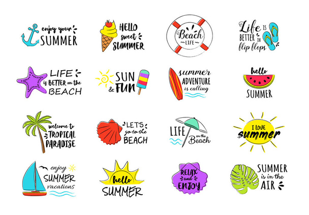 Funny summer icons - colourful set. Vector. - Vector, Imagen