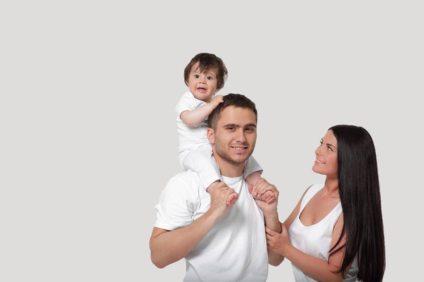 A happy family on white background - Zdjęcie, obraz