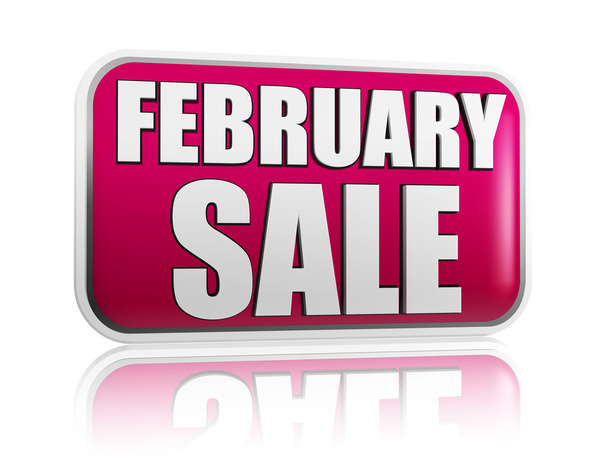 februari verkoop in paarse banner - Foto, afbeelding