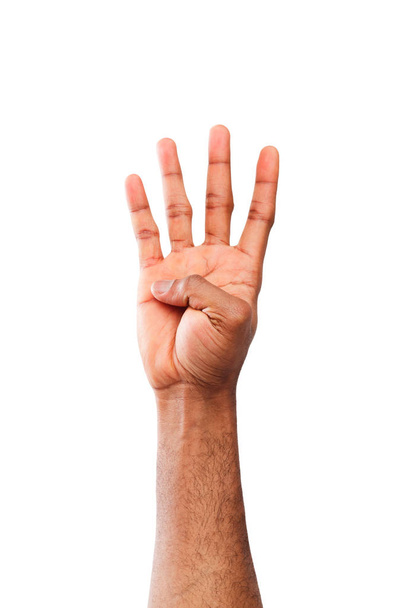 Черная рука показывает номер четыре изолирован
 - Фото, изображение