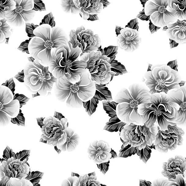 Seamless vintage style flower pattern. Floral elements in contour - ベクター画像