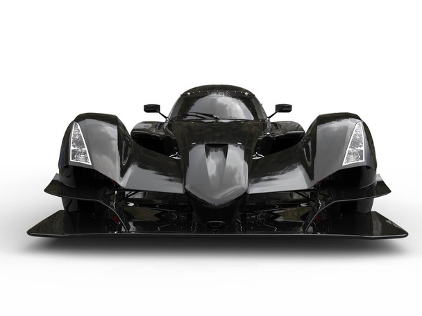 モダンなブラック スーパー スポーツ レースカー - 正面クローズ アップ ショット - 写真・画像