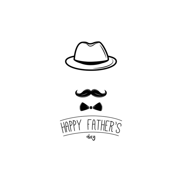 Carte du jour des pères. Chapeau Bowler, moustache, nœud papillon. Salut papa. Vecteur
. - Vecteur, image