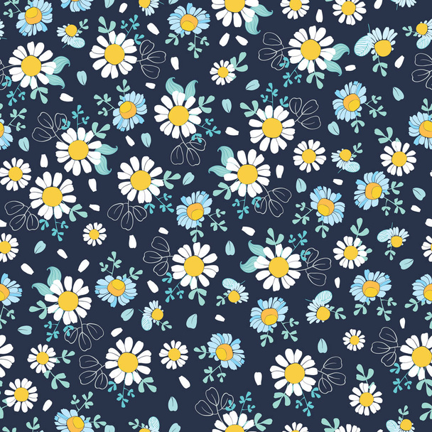 Black white daisies ditsy seamless pattern - Вектор, зображення