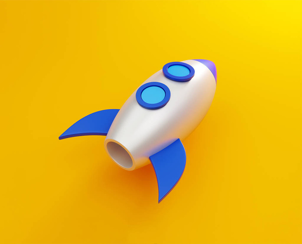 3d render illustration of rocket on the yellow background. - Fotó, kép