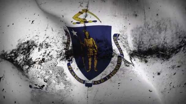 Massachusetts US State Grunge zászló lengő hurkot. Amerikai Egyesült Államok Massachusetts. - Felvétel, videó