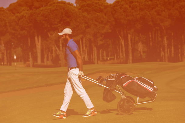golf player walking with wheel bag - Фото, зображення