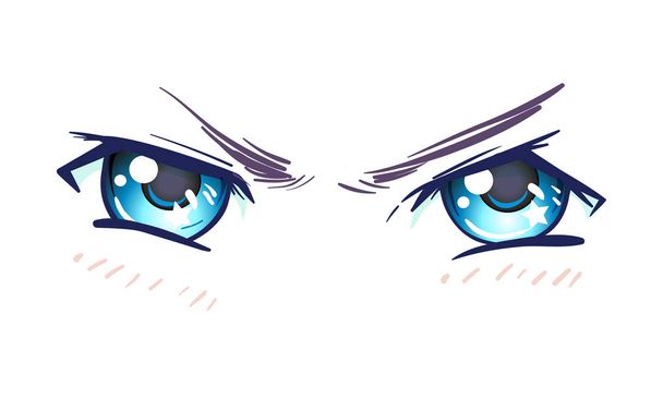 Colorful eyes in anime style with shiny light reflections isolated on white background - Vector, Image