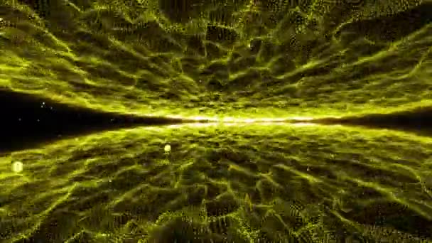 Fondo de partículas de onda Resumen Los puntos amarillos forman el espacio poligonal tridimensional. Animación de bucle sin costura
 - Imágenes, Vídeo