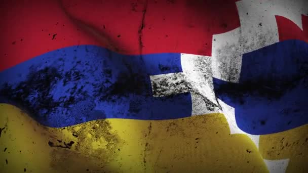 Nagorno-Karabakh grunge flag waving loop. Nagorno-Karabakh dirty flag blowing on wind. - Footage, Video