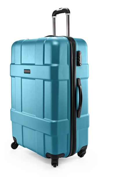 gray-blue suitcase plastic half-turned - Fotoğraf, Görsel
