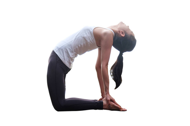 Young beautiful woman yoga posing on white background - Photo, Image