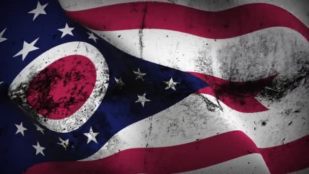 Ohio Us State grunge vlag zwaaien lus. Verenigde Staten van Amerika Ohio vuile vlag waait op wind. - Video