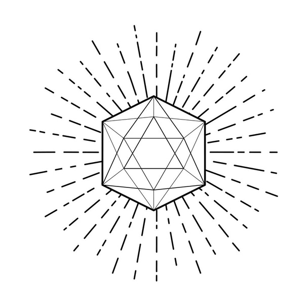 Icosahedron line drawing with rays, platonic solid. - Vecteur, image
