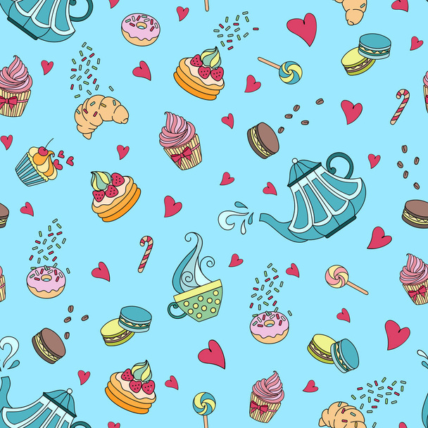 Vector seamless tea set pattern. Can be used for wallpapers, surface textures. - Вектор, зображення