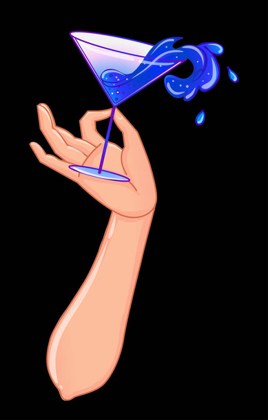 Bicchiere da cocktail mano femminile con spruzzata su sfondo nero
 - Vettoriali, immagini