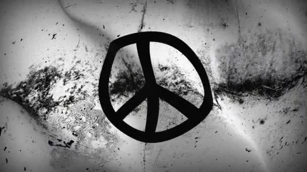 Peace sign grunge flag waving loop. Peace sign dirty flag blowing on wind. - Footage, Video