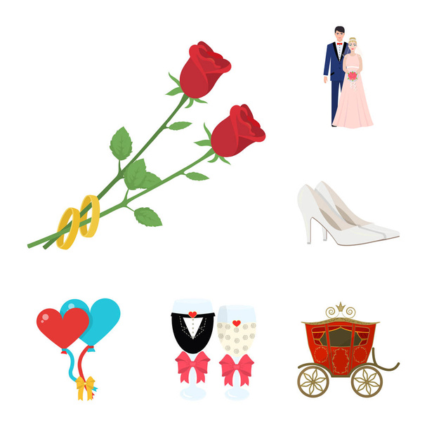 Iconos de dibujos animados de boda y atributos en la colección de conjuntos para design.Newlyweds y accesorios vector símbolo stock web illustration
. - Vector, Imagen