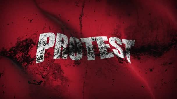 Protest-rote Grunge-Flagge schwenkt Schleife. Protest-rote schmutzige Flagge weht im Wind. - Filmmaterial, Video