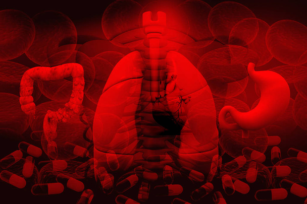 Lidské plíce v pozadí krevních buněk - Fotografie, Obrázek