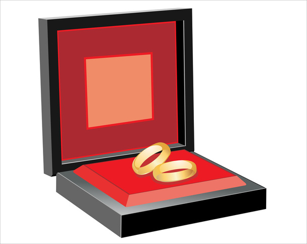 Wedding rings in red box on white background - Vector, Image