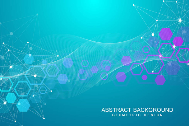 Abstract molecular network pattern with dynamic lines and points. Vector geometric illustration. - Vector, imagen