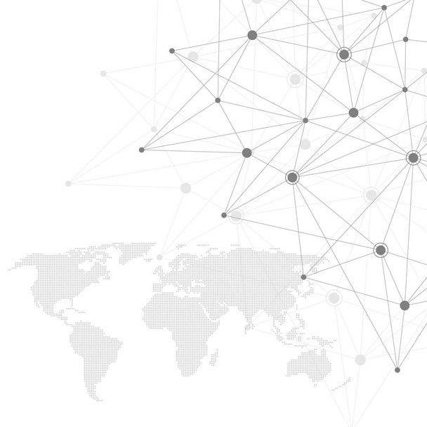 Global network connections with dotted world map. Internet connection background. Abstract connection structure. Polygonal space background. Vector illustration. - Vector, Image