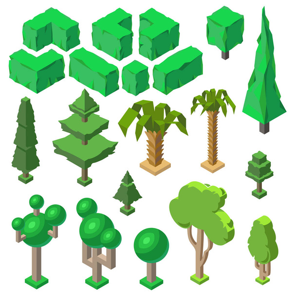 Vector 3d isometric plants, trees, bushes, palms - Vektor, obrázek