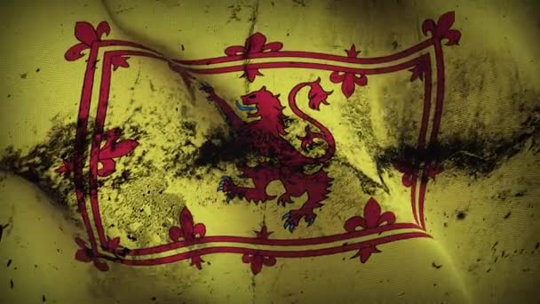 königliches Banner der schottischen Grunge-Flagge mit Schleife. königliche Fahne von Schottland schmutzige Flagge weht auf Wind. - Filmmaterial, Video