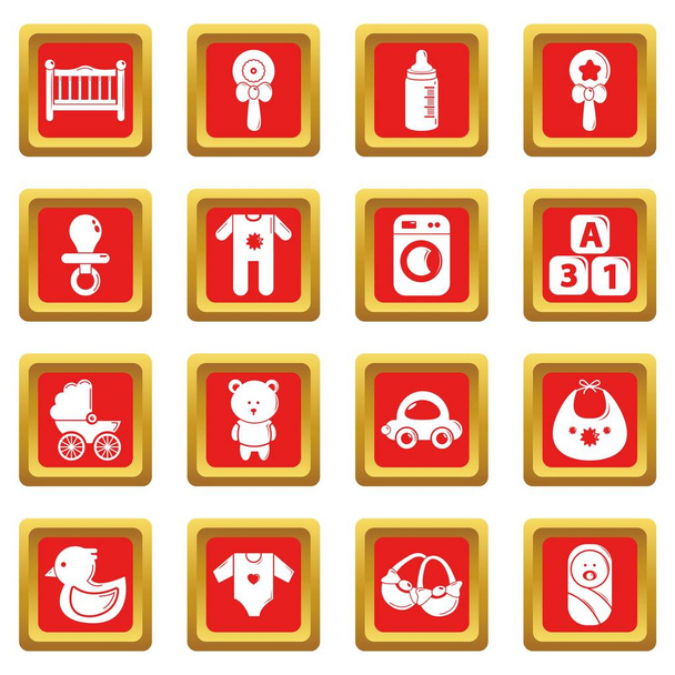 Baby born icons set red square vector - Vector, Image