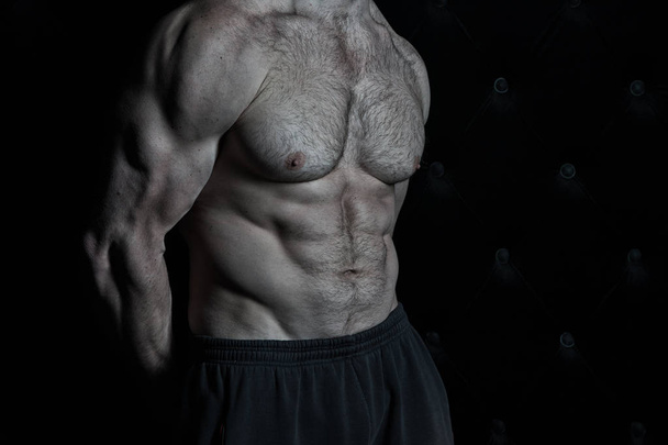 Muscular torso of strong athletic fitness model. Torso showing six pack abs, vintage - 写真・画像