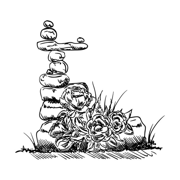 torre de piedra y rosa dibujar
 - Vector, imagen