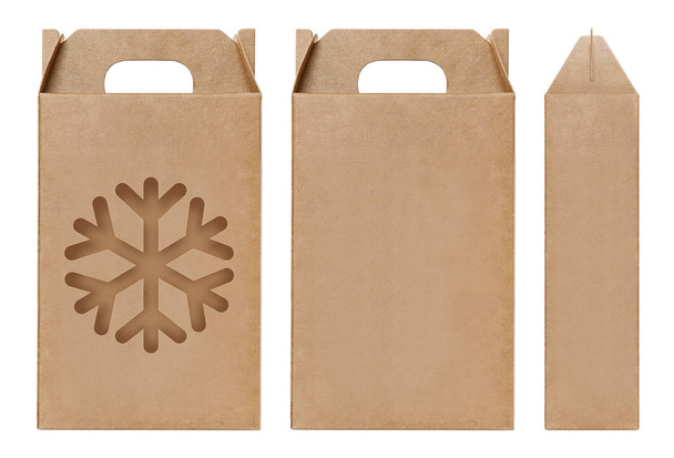 Box brown window Ice snow shape cut out Packaging template, Empty kraft Box Cardboard isolated white background, Boxes Paper kraft natural material, Gift Box Brown Paper from Industrial Packaging carton - Photo, Image