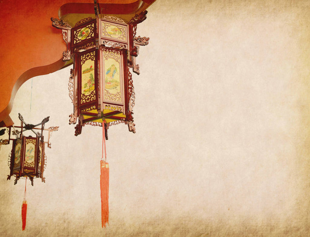 Chinese Lantaarn op oud papier - Foto, afbeelding