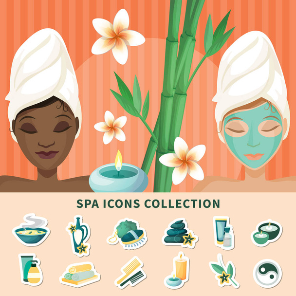 Collection d’icônes plat Resort Spa  - Vecteur, image