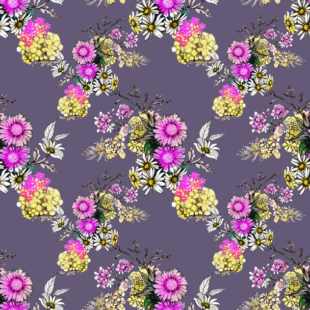 pattern with beautiful  wildflowers - Φωτογραφία, εικόνα