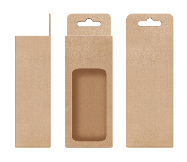 boîte, emballage, boîte marron pour suspendre découpé forme de fenêtre ouvert modèle vide pour le paquet de produit de conception
 - Photo, image