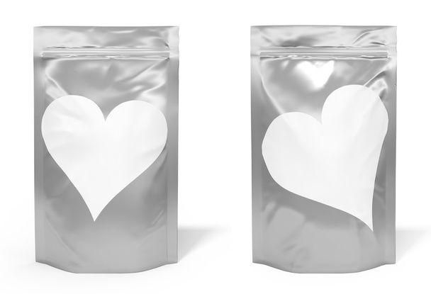 Foil bag package with heart shaped label - Photo, Image