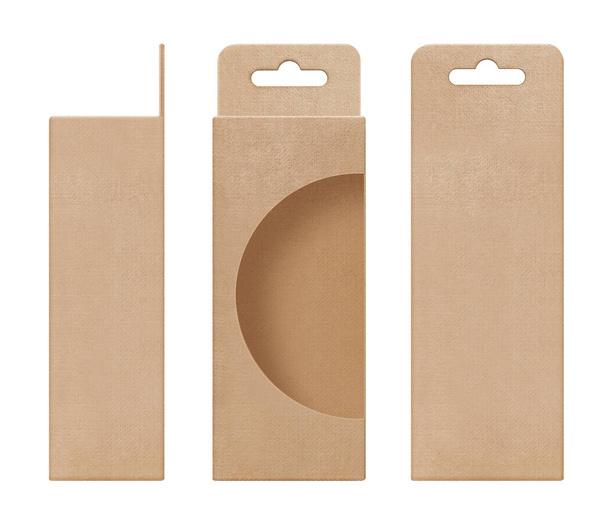 laatikko, pakkaus, laatikko ruskea roikkuu leikattu ikkunan muoto avoin tyhjä malli suunnittelu tuotepakkauksen
 - Valokuva, kuva